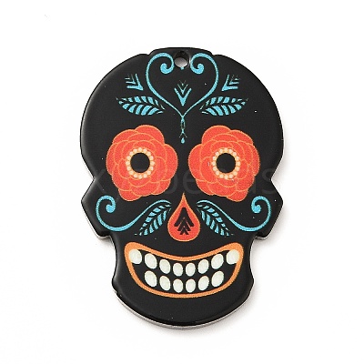 Printed 201 Stainless Steel Sugar Skull Pendants STAS-E174-01P-05-1