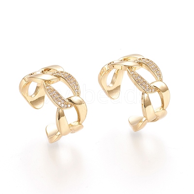 Adjustable Brass Micro Pave Clear Cubic Zirconia Cuff Rings RJEW-M133-03G-1