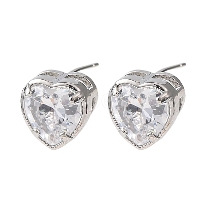 Brass Micro Pave Clear Cubic Zirconia Stud Earrings EJEW-C174-02A-P-1