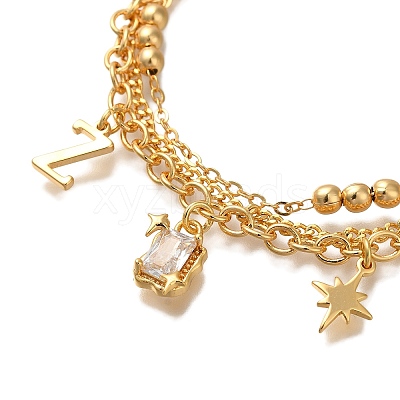 Letter Z & Rectangle & Star Brass Micro Pave Clear Cubic Zirconia Charm Bracelets BJEW-L696-035G-1