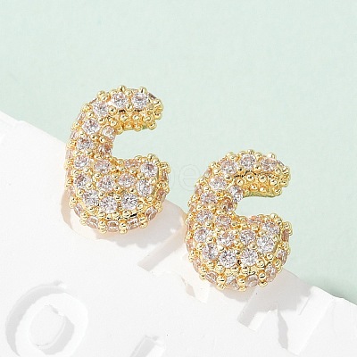 Brass Micro Pave Cubic Zirconia Stud Earrings EJEW-Z091-04G-C-1
