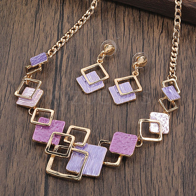 Rhombus Zinc Alloy Enamel Pendant Necklaces & Stud Dangle Earrings Sets WG3ED7E-05-1