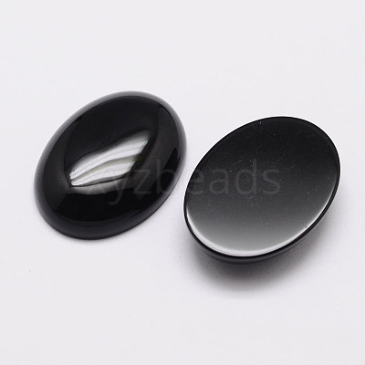 Oval Natural Black Agate Cabochons G-K020-14x10mm-01-1