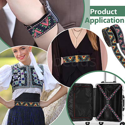 6 Yards 2 Colors Ethnic Style Embroidery Flat Polyester Elastic Triangle Jacquard Cord/Band OCOR-BC0007-68-1