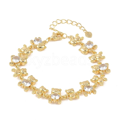 Bear Brass Micro Pave Cubic Zirconia Link Chain Bracelets for Women BJEW-K248-05G-1