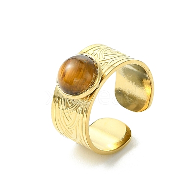 Natural Gemstone Round 304 Stainless Steel Cuff Open Rings for Women RJEW-JR01069-1
