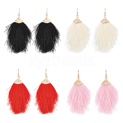 4 Pairs 4 Colors Polyester Tassel Dangle Earrings EJEW-AN0002-13-1