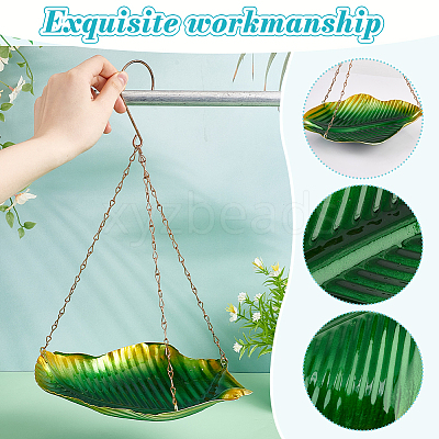 1Pc Leaf Iron Bird Hanging Feeder Tray AJEW-GA0007-34-1