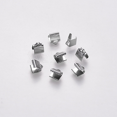 Tarnish Resistant 304 Stainless Steel Ribbon Crimp Ends STAS-S112-001A-P-1