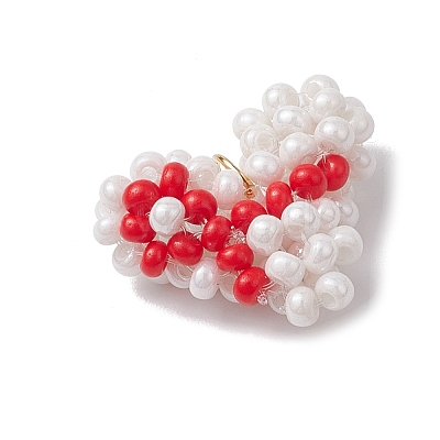 Glass Seed Beaded Heart Pendants PALLOY-MZ00546-1