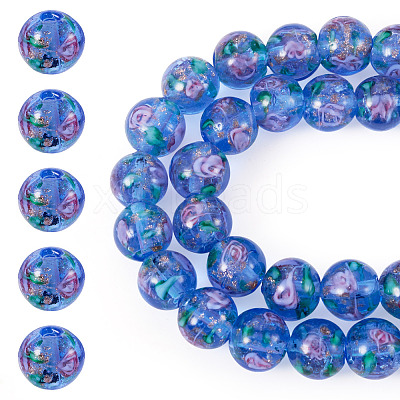 1 Strand Handmade Glod Sand Lampwork Beads Strands LAMP-TA0002-09H-1