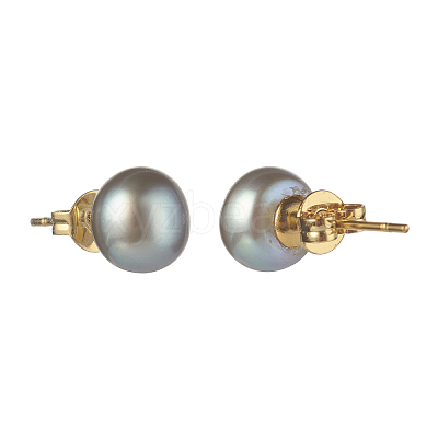 Natural Pearl Rondelle Stud Earrings EJEW-JE04585-02-1