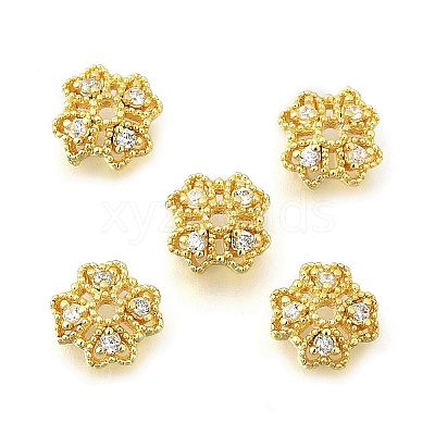 Flower Brass Micro Pave Cubic Zirconia Bead Caps KK-K300-01F-G-1