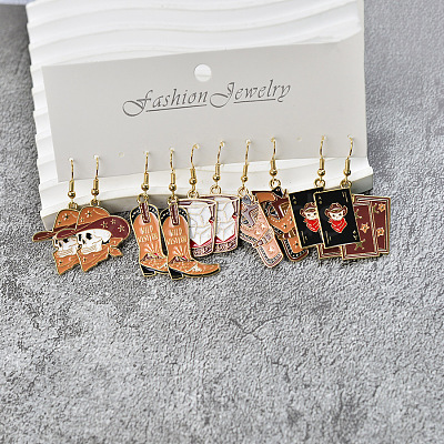 5 Pairs Halloween Alloy Enamel Dangle Earrings FS-WGBF0DA-02-1