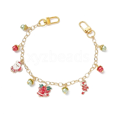 Alloy Enamel Santa Claus Christmas Bell Candy Cane Charm Brass Cable Chain Purse Decorative Chains AJEW-BA00170-1