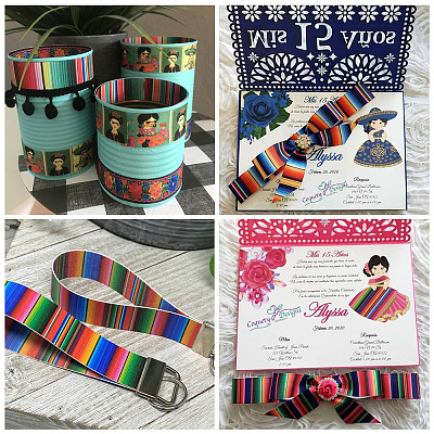 2Rolls 2 Styles Stripe Pattern Printed Polyester Grosgrain Ribbon OCOR-TA0001-37L-1
