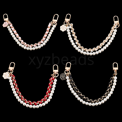 4Pcs 4 Colors Plastic Pearl Beaded & PU Leather Chain Mobile Straps FIND-AN0001-13-1