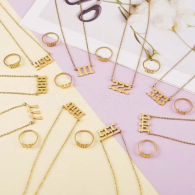 Number Pendant Necklace & Open Cuff Ring JX200A-1