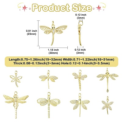 9Pcs 9 Styles Brass with Cubic Zirconia Pendants KK-CJ0003-33-1