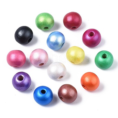 Painted Natural Wood Beads WOOD-S057-068-1