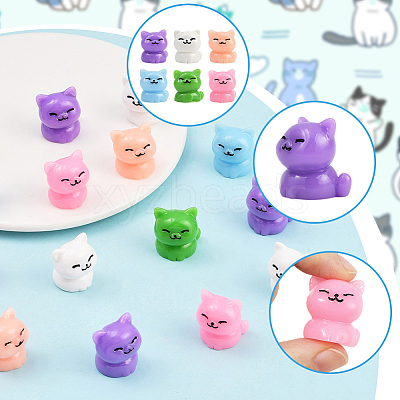24Pcs 6 Colors Plastic Cat Shape Display Decorations DJEW-SP0001-14-1