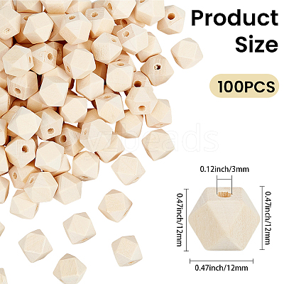 100Pcs Unfinished Wood Faceted Cube Beads WOOD-PA0001-75C-1