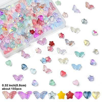 150Pcs 3 Styles Transparent Spray Printed Glass Beads GLAA-YW0004-05A-1