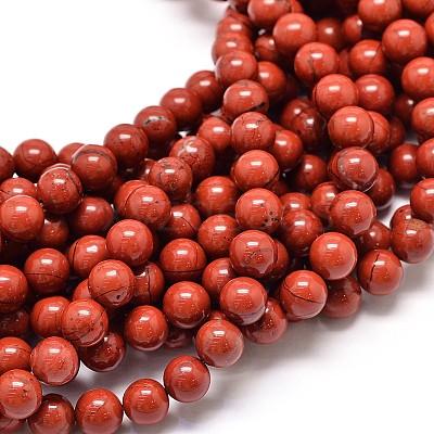 Grade A Natural Red Jasper Bead Strands X-G-P075-36-6mm-1
