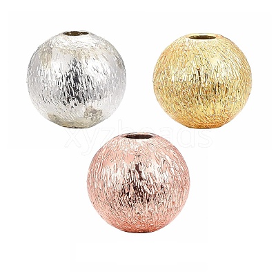30Pcs 3 Colors Brass Textured Beads Set KK-LS0001-07-1
