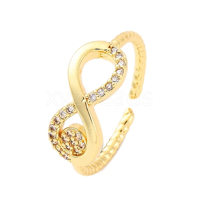 Brass Micro Pave Clear Cubic Zirconia Cuff Rings for Women RJEW-U047-21G-1