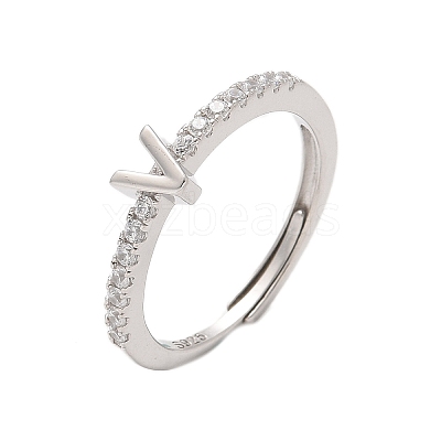 S925 Sterling Silver Adjustable Letter Rings for Women RJEW-M068-01P-V-1