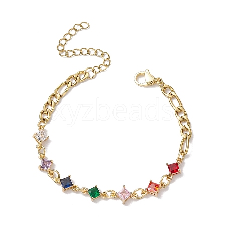 Rhombus Transparent Glass Link Bracelets BJEW-JB11002-1