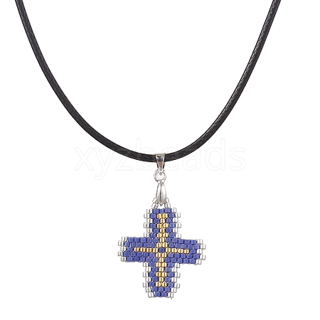 Glass Seed Cross Pendant Necklaces NJEW-MZ00025-03-1