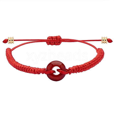 Natural Carnelian Donut Braided Bead Bracelet BJEW-SW00047-05-1