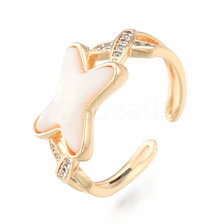 Clear Cubic Zirconia Letter X Open Cuff Ring RJEW-N039-11LG-1