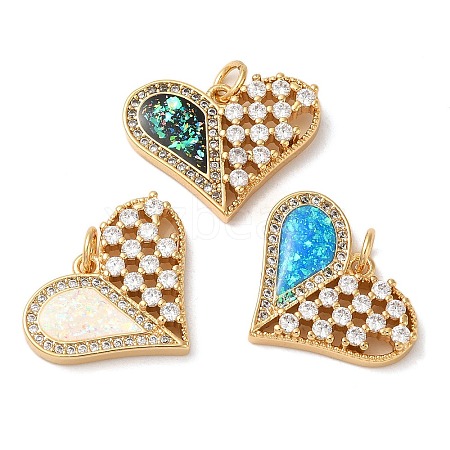 Rack Plating Brass Micro Pave Clear Cubic Zirconia Pendants KK-P268-14G-1