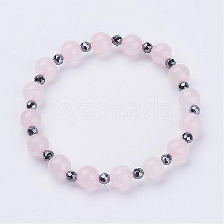 Natural Rose Quartz Stretch Bracelets BJEW-JB02856-01-1