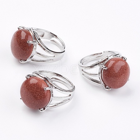 Adjustable Synthetic Goldstone Finger Rings RJEW-F075-01B-1