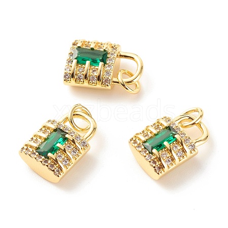 Brass Micro Pave Green Cubic Zirconia Pendants ZIRC-P094-21G-RS-1