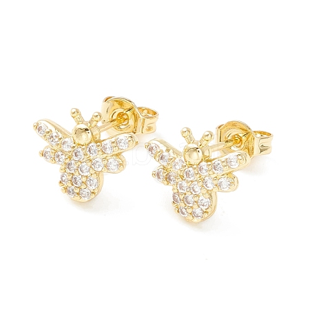 Clear Cubic Zirconia Bees Stud Earrings EJEW-P196-09G-1