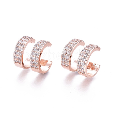 Brass Micro Pave Clear Cubic Zirconia Cuff Earrings EJEW-I249-07RG-1