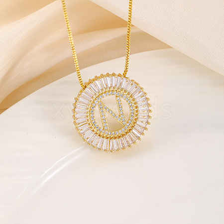 Brass Pave Clear Cubic Zirconia Ring with Letter Pendant Box Chain Necklaces FS-WG44D8C-14-1