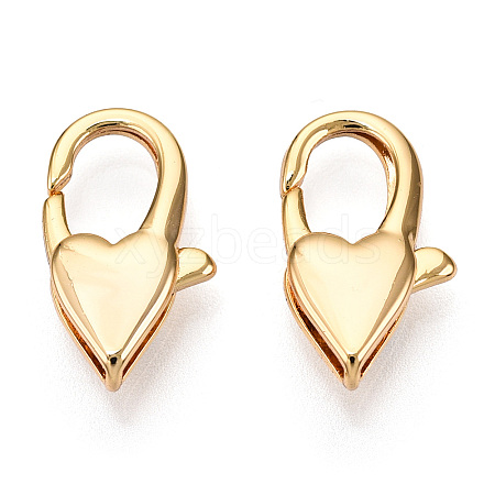 Brass Heart Lobster Claw Clasps KK-N254-14G-1