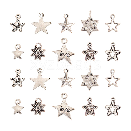 100Pcs 10 Styles Tibetan Style Alloy Star Charms TIBEP-CJ0001-48-1