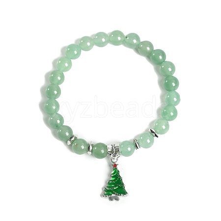 Christmas Theme Natural Green Aventurine Stretch Bracelets PW-WG9CD6F-09-1