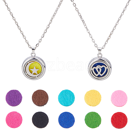 2 Sets Alloy Hollow Essential Oil Diffuser Perfume Locket Pendant 304 Stainless Steel Chain Necklaces NJEW-HS0001-22A-1