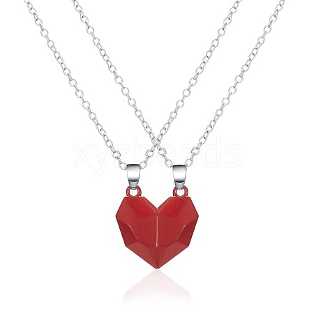 Valentine's Day Stainless Steel Magnetic Heart-shaped Couples Necklace Set with Peach Heart Pendant RE7695-9-1