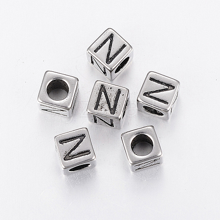 304 Stainless Steel Large Hole Letter European Beads LS-STAS-H428-01AS-N-1