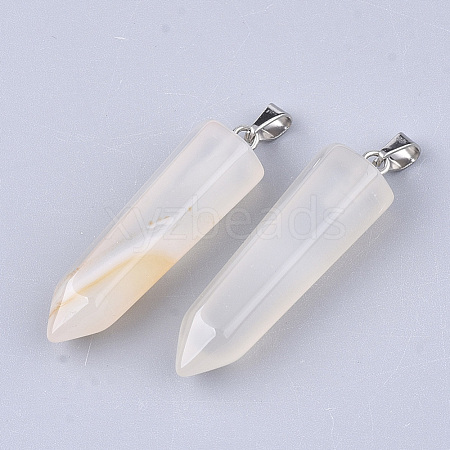Natural White Agate Point Pendants G-R220-34P-1
