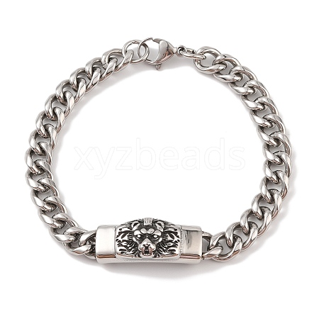 Ion Plating(IP) 304 Stainless Steel Lion Link Chain Bracelets for Men BJEW-B096-48A-AS-1